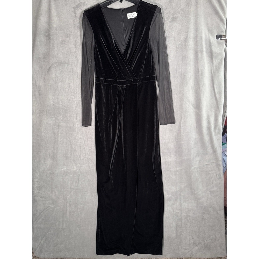 VTG Eliza J Womens 10 Maxi Velvet Wrap Dress Sheer Sleeves Vampy Witchy Goth